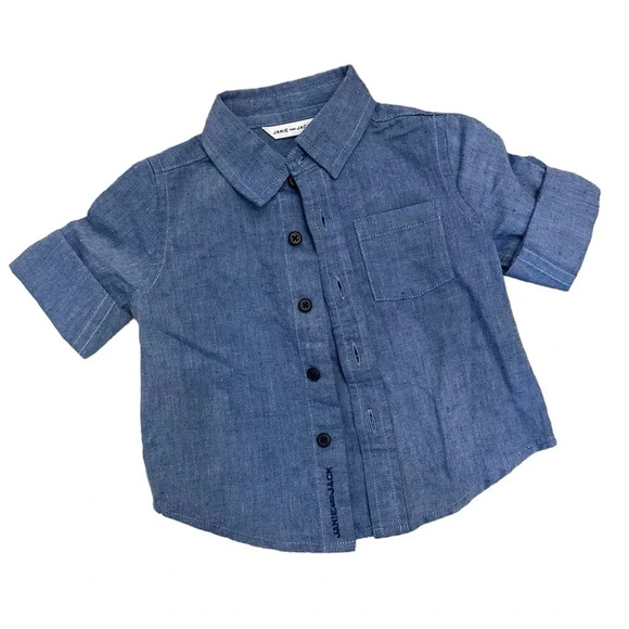 Janie & Jack Blue Linen Button Down Collared Shirt - Picture 1 of 8